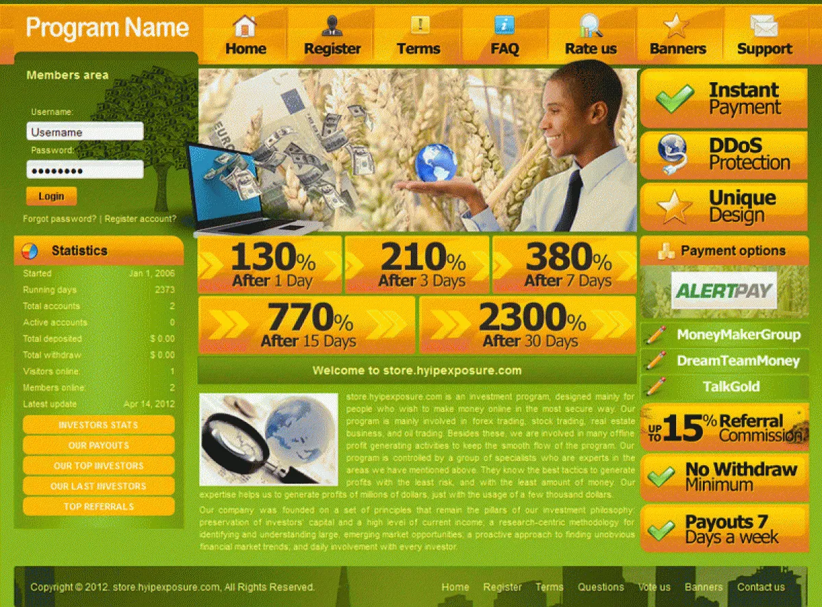 HYIP Cheap Investment Template 2 Design