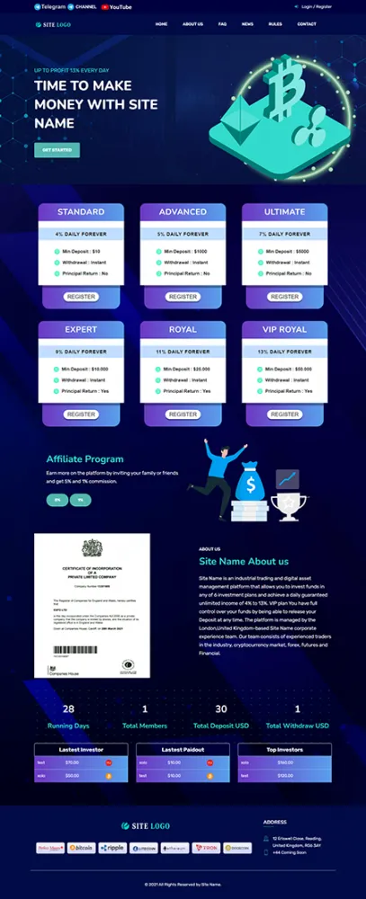 HYIP zhrt Investment Template 380 Design