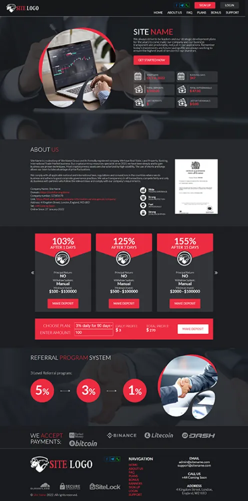 HYIP zhrt Investment Template 417 Design