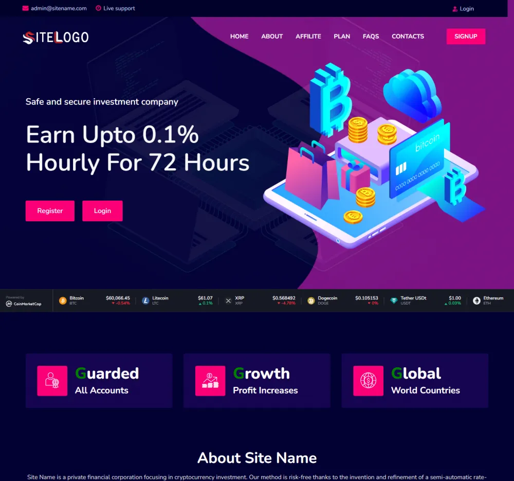 HYIP zhrt Investment Template 443 Design