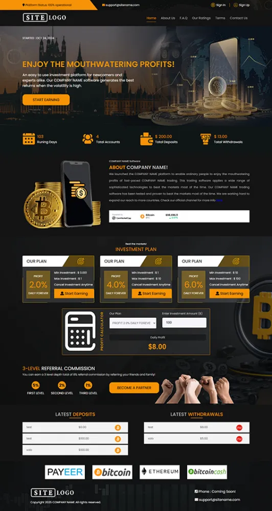 HYIP zhrt Investment Template 455 Design