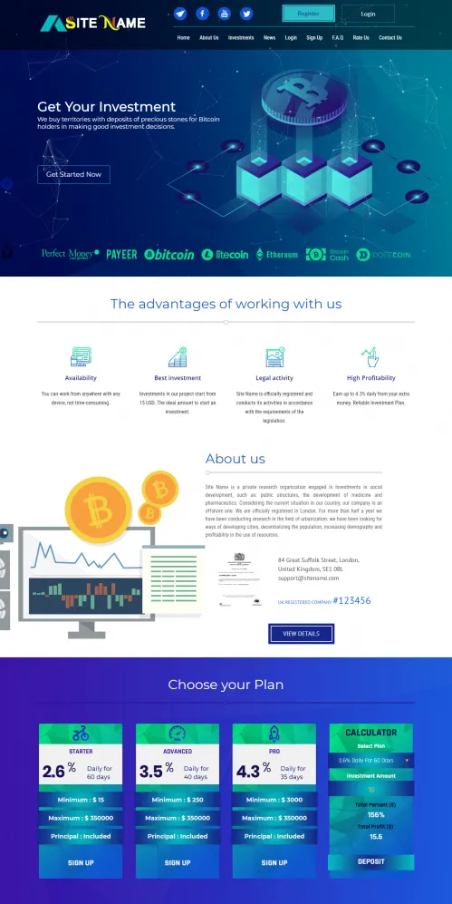 HYIP Zhrt Investment Template 5 Design